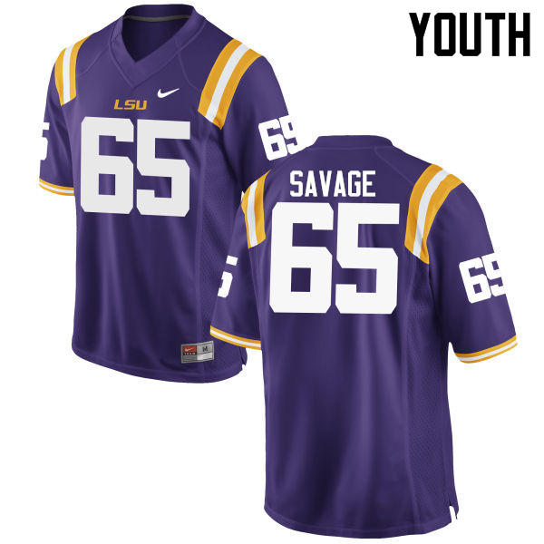 Youth LSU Tigers #65 Jakori Savage College Football Jerseys Game-Purple